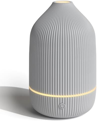 Essential Oil Diffuser, 100ml Aromatherapy Diffuser, Mini Ultrasonic Diffuser for Essential Oil, Home, Office, Cool Mist Humidifier with 7 Led Light, Auto Shut-Off, Grey by Salubrito