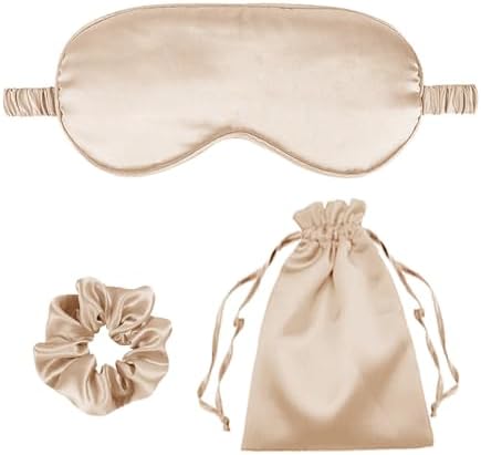 3Pcs Satin Eye Mask Silk Sleep Masks Set Silky Blindfold Eyeshade Blackout Eyes Cover Pouches Bag Scrunchy Wedding Gift by WJingYiJia