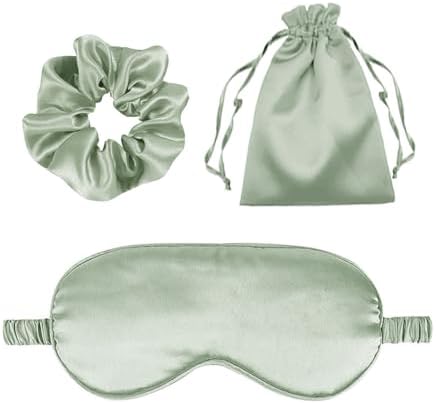3Pcs Satin Eye Mask Silk Sleep Masks Set Silky Blindfold Eyeshade Blackout Eyes Cover Pouches Bag Scrunchy Wedding Gift by WJingYiJia