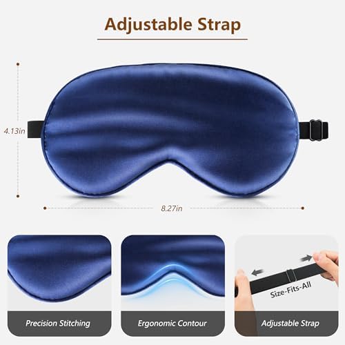 Sleep Mask Silk Eye Mask for Men Sleeping Mask, Adjustable Elastic Strap for Night Shading Sleep Mask, Soft and Comfortable for Both Men and Women (Dark Blue, 3 Packs) - Image 6