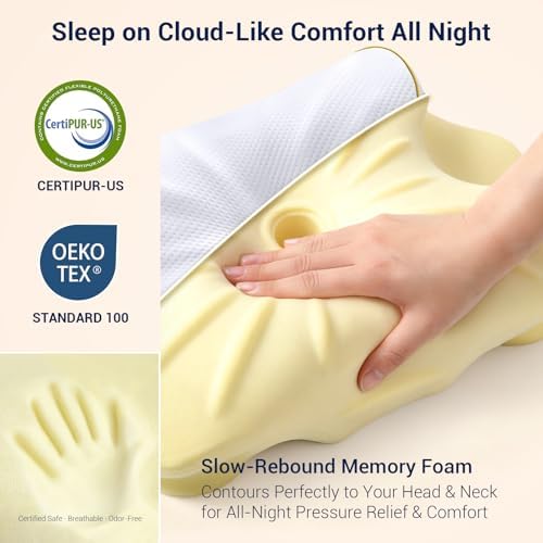 AZBESTPRO Memory Foam Cervical Pillow for Neck Support & Pain Relief, Butterfly Ergonomic Design – 24×15.75×5.7 Inches, Removable 100% Polyester Pillowcase, Suitable for Side & Back Sleepers (Gold) - Image 5