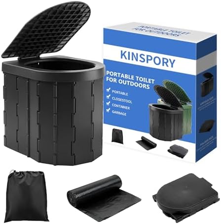KINSPORY Camping Toilet, Portable Toilet for Adults & Kids, Foldable Potty & Outdoor Emergency Sanitation Products, Trash Can, Stool for Car Truck Camping Travel Hiking Fishing Long Trips (Deep Black) by KINSPORY