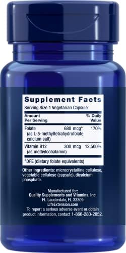 Life Extension BioActive Folate & Vitamin B12, 150 Vegetarian Capsules - Non GMO, Gluten Free Supplement - Image 2