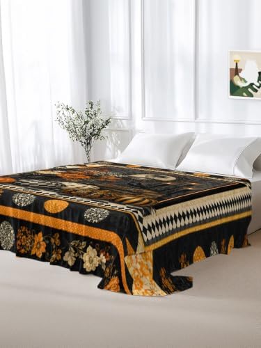 Halloween California King Flat Sheet Pumpkin Floral Vase Flat Sheets Only Soft Bedding Top Sheets Skeleton Book Candle Plaid Cal King Bed Sheet for All Season Bedroom Dorm Halloween Decor - Image 6