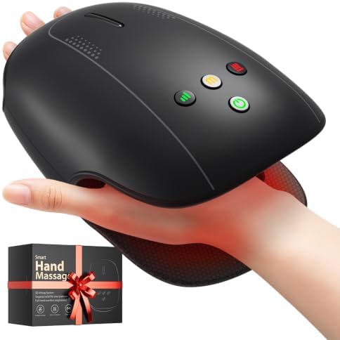 Estefanlo Hand Massager with Heat and Compression, Cordless Hand Massager for Arthritis Pain Relief, 3 Modes Air Compression Finger Massage Device, 2 Heat Levels, Washable Silicone Liner, Black by Estefanlo