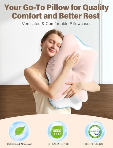 Cervical Neck Pillow for Pain Relief – Ergonomic Memory Foam Pillow for Side Sleeper Contour Orthopedic Bed Pillow for Neck Support with Cooling Cover – Ideal Christmas Birthday Gift for Women - Pink - Image 6