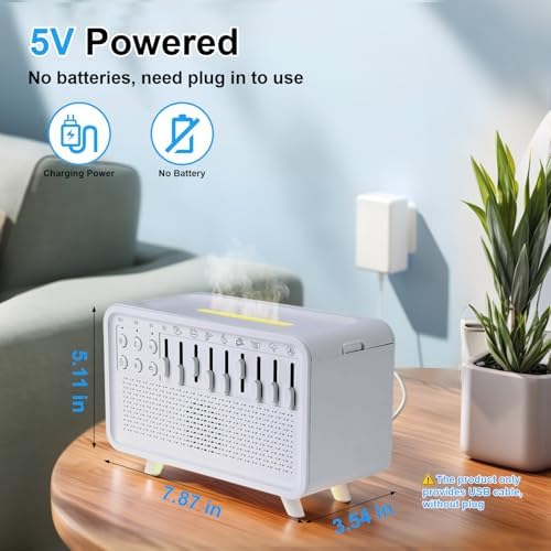 White Noise Night Light Humidifier, 3-in-1 White Noise Sound Machine Humidifier with 8 Ambient Sounds, Diffuser Sound Box Powered by USB, Sleep Sound Machine for Home Office, Timer - Image 2
