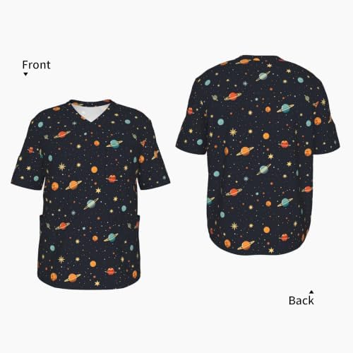 Men's Scrub Top,V-Neck Spill Wrinkle Resistant,3 Pockets-Space Planets (1) - Image 4