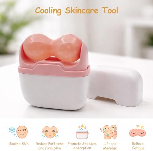 Facial Ice Roller for Face & Eyes, 2-in-1 Skin Care Cooling Roller with Travel Storage Case, Self-Care Beauty Tool Gift for Men and Women (Pink, 1 Pc) - Image 2