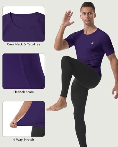 Roadbox Compression Shirt Men Short Sleeve, Cool Dry Base Layer Athletic Undershirts, Workout T-Shirt for Sports Gym Running - Image 4