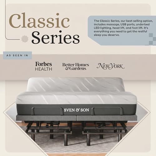 Sven & Son Classic Adjustable Bed Base, Head and Foot Lift, Massage, Under-Bed Lights, USB, Gel Memory, Zero Gravity Smart Frame - King + 12 inch Memory Foam Matt (Medium) - Image 2