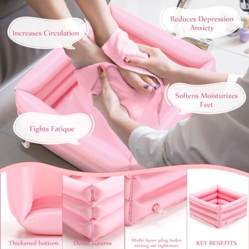 FillTouch 12 Pcs Foot Spa Kit for Girls Kids 12.5''x12.5''x8.3'' Foot Care Bath and 12''x28'' Hand Towels Washbasin Salon Towels Portable for Sleepover Spa Swim Birthday Party Supplies(Light Pink) - Image 4