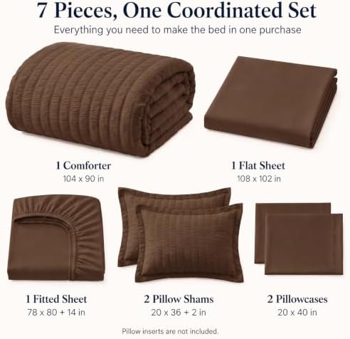 CozyLux King Size Comforter Set, 7 Pieces Brown Seersucker Bed in a Bag - Image 2