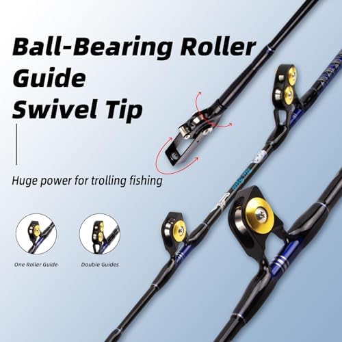Deep Sea Fishing Rod, Heavy Duty Bent Butt Trolling Rod with Roller Guides,Conventional Fishing Rod - Image 2