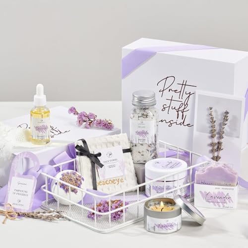 Mothers Day Gifts for Mom Spa Bath Gift Baskets Relaxing Spa Self Care for Women Her Sister Wife Bridal Shower Gifts Box Home Bath Care Package Thank You Birthday (Purple -Spa for Women) - Image 2