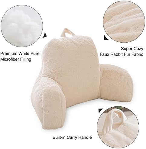 Aimuan Reading Pillow Bed Rest Wedge Adult Backrest Pillow with Arms Sitting in Bed Cushion Incline Rest Sleeping Pillow for Watching TV/Gaming/Relaxing, Ivory - Image 4