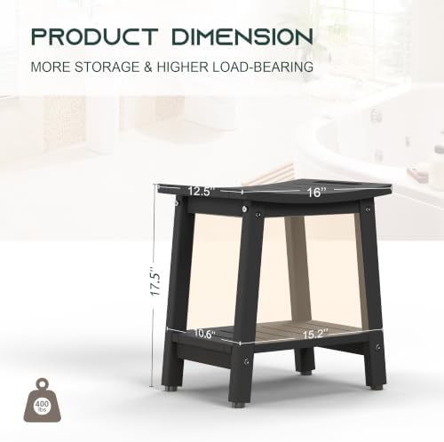 Waterproof HDPE Shower Bench for Inside Shower, Shower Stool, Black - Image 2