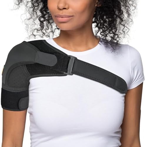 Shoulder Brace for Women & Men | Support for Torn Rotator Cuff & Other Shoulder Injury - Ac Joint, Dislocated, Separated, Frozen Shoulder | Neoprene Compression Wrap | by FIGHTECH (BLK, S-M) by FIGHTECH