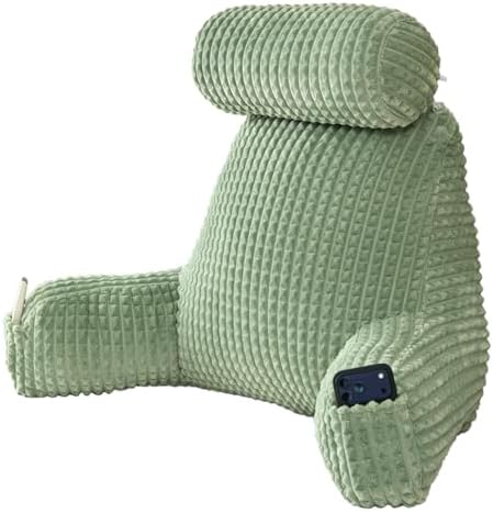 Reading Pillow for Bed with Adjustable Neck Support,XXL Green Flannel by Wervity