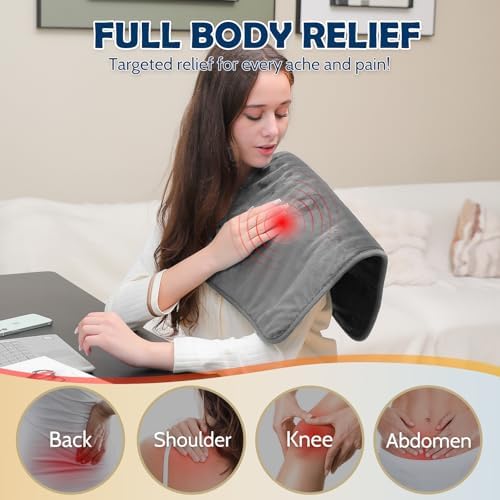 DAILYLIFF Massage Heating Pad, 12"x 24" Electric Heated Pads with Massager, 4 Massage Modes, 6 Heat Settings, 24 Relaxing Combinations, Auto-Shut Off, Charcoal - Image 2