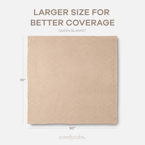 Comfy Cubs Waffle Blanket Queen, 90" x 90" - 100% Cotton Lightweight Breathable Bed Blanket - Soft Textured Thermal Weave for All Seasons – Decorative Cozy Layer for Couch, Sofa, or Bed - Blush - Image 4