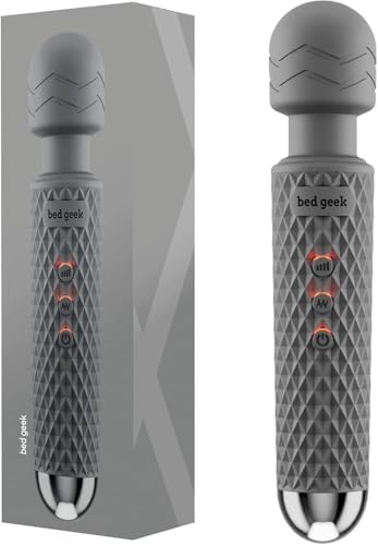bed geek Handheld Cordless Personal Wand Massager – Waterproof, USB Rechargeable, 20 Vibration Patterns, 8 Speeds, Memory Feature, Skin-Soft Silicone for Ultimate Relaxation Tool by bedgeek