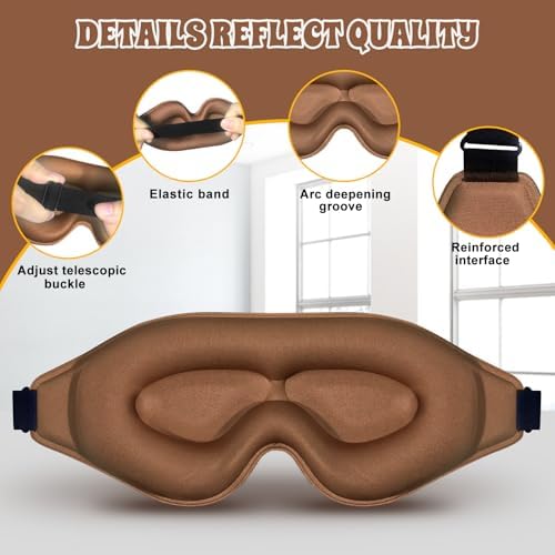 3D Advanced Eye Mask for Sleeping，Ultra Delicate Soft Skin Friendly Eye mask，100% Blackout Sleep Eye Mask for Sleep, Eyelash Extension Sleep mask (Coffee Color) - Image 5