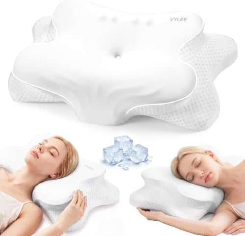 VYLEE Cervical Neck Pillow, Memory Foam Contour Pillow (White) by VYLEETechnologyLLC