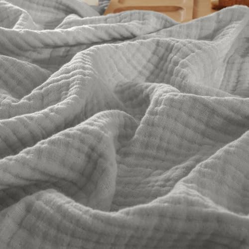 PHF 100% Cotton Muslin Blanket King Size 108"x90", 4-Layer Lightweight Gauze Throw, Breathable Cloud-Soft Minimalist Blanket for Bed, Couch, Camping & Baby, Light Grey, Ideal Gift by PHF