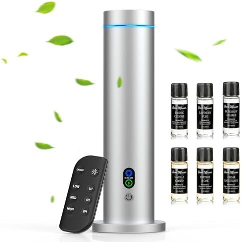Maromalife Waterless Diffuser, Essential Oil Diffuser, 1000 Sq.Ft Coverage Scent Diffuser – Plug-in Only, Adjustable Mist, Remote, Mood Lights for Home & Office, Large Room, Hotel, Silver by Maromalife