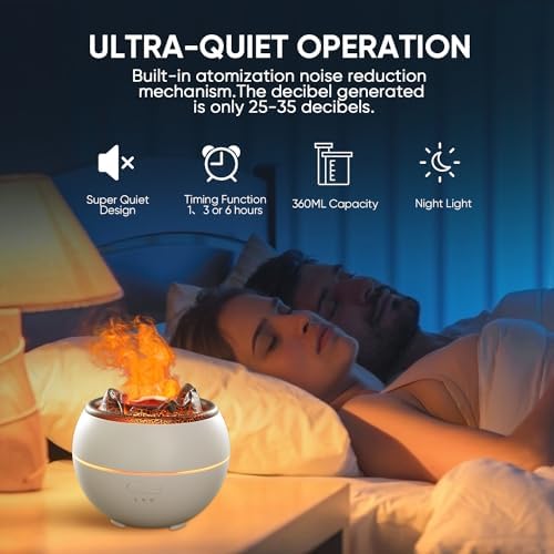 YALEDI Essential Oil Diffuser, Volcano Flame Fire Oil Diffuser, 360ml Ultrasonic Cool Mist Aromatherapy Humidifier, Scent Diffuser with 7 Colors Light, Timer & Auto Shut-Off for Home, Room (White) - Image 4