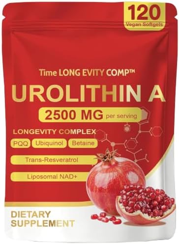 Urolithin A Supplement 2500mg with NAD+, Resveratrol, CoQ10 & PQQ, High Potency 5-in-1 Longevity Formula, Mitochondrial Support for Healthy Aging, Energy & Muscle Strength, 120 Softgels by Unknown