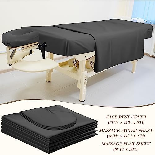 Mixweer 9 Pcs 3 Set Microfiber Massage Table Sheets Set Bulk Includes Flat Sheet, Fitted Sheet with Pocket, Face Rest Cover(Black) - Image 4