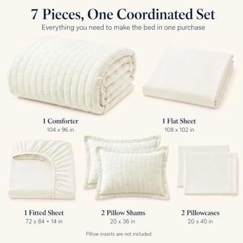CozyLux California King Comforter Set 7-Piece Ivory Seersucker Bed in a Bag - Image 2