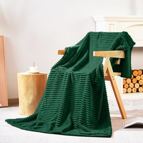 Bnuitland Dark Green Flannel Throw (50X71 inches),300GSM Super Soft Fleece Stripe Pattern Sofa Blanket, Lightweight Cozy Bed Throw for Home Decor All Season - Image 3