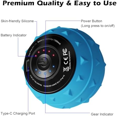 5-Speed Vibrating Massage Ball: Silicone Electric Massager with Auto Shut-Off, Physical Therapy Ball for Fitness, Mobility, and Relaxation, Wellness Gift (Blue) - Image 4