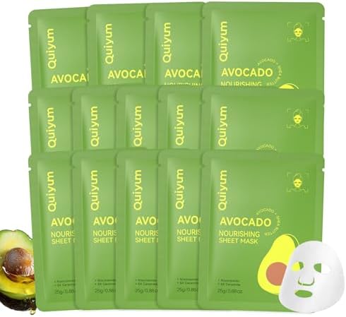 QUIYUM 14 Pack Avocado Sheet Mask - Nourishing & Soothing Facial Masks by Quiyum