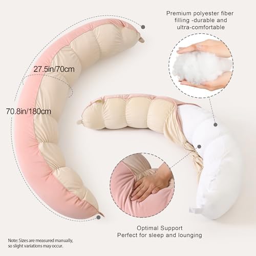 Peallow(Pat. Pend) – Long Round Body Pillow for Adults, Bolster Pillow for Sleeping, Soft and Supportive Pillow for Sleeping & Lumbar Support(Blush Pink,59") - Image 3