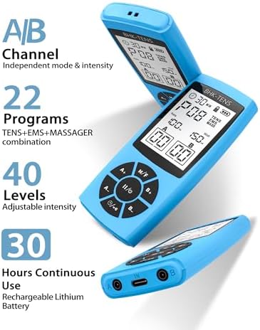 Rechargeable TENS Unit Machine for Pain Relief Therapy, Electronic EMS Muscle Stimulator for Shoulder Pain Relief, TENS&EMS Stimulator for Back Pain, Shoulder Neck Pain Relief, Sciatica Pain, Blue - Image 3
