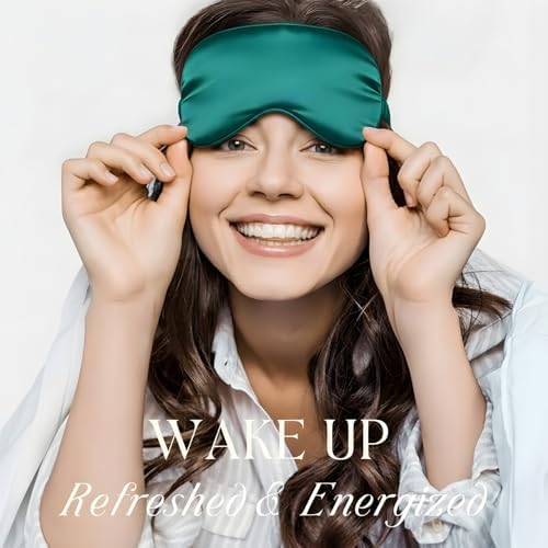 Green Sleep Eye Mask, Blackout Silk Satin Travel Blindfold Set Women - Image 4