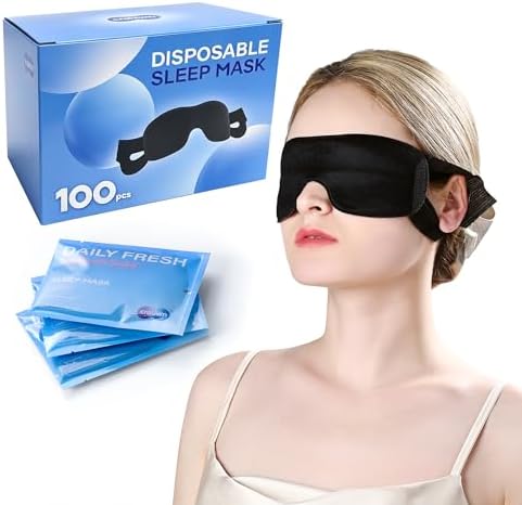 100 Packs Disposable Sleep Masks Bulk, Blackout Blindfolds for Men Women, Soft Eyemasks Adjustable for Sleeping Travel Yoga, Light Blocking Night Eye Mask for Party Games Team Building by HOME