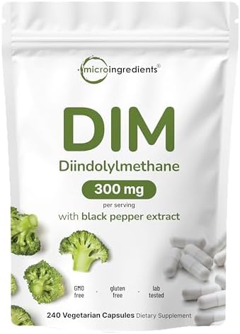 DIM Active Supplement, DIM 300mg, 240 Veggie Capsules (8-Month Supply), 2 in 1 Formula, Estrogen Metabolism, Premium DIM-Plus Broccoli Extract Supplement With Black Pepper for Better Absorption by MicroIngredients
