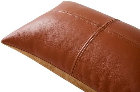 Full Grain Leather Lumbar Pillow Cover (14" x 22") (Brownish Orange) - Image 2