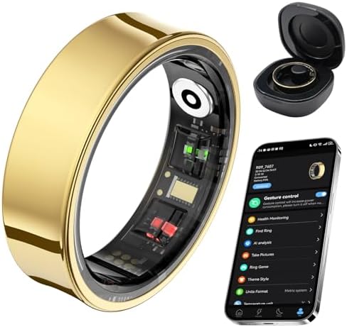 Smart Ring for Women Men, 24-Hour Body Temperature Track, Gold, #12 by AMOVAN