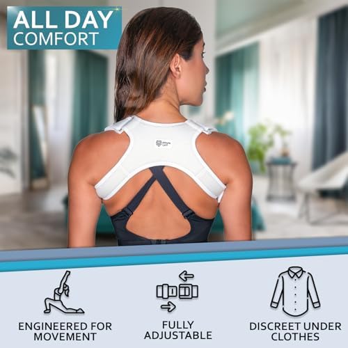 Upper Back Posture and Neck Hump Corrector - for Women and Men - Support Brace and Straightener for Pain Relief - Rounded Shoulder and Buffalo Hunchback Alignment - Discreet Under Clothes - White - Image 3