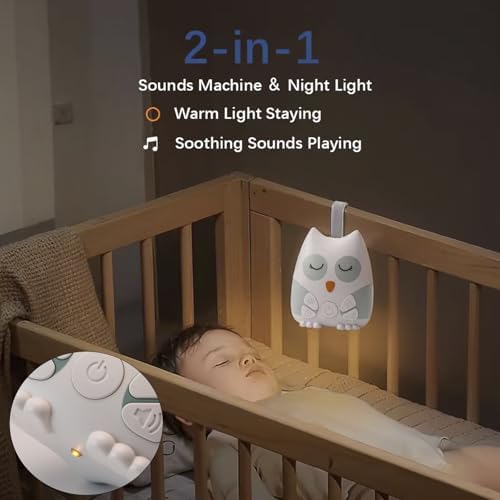 PandaEar Portable White Noise Machine for Baby, 15 Soothing Sound, Night Light, Sleep Sound Timer and Powered by USB for Baby Kids (Owl) - Image 2