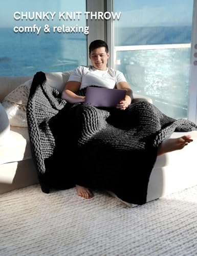 YnM Chunky Throw Blanket, Medium-Weight, Hand Knitted, Skin Friendly, Ventilated and Breathable, Machine Washable, Home Décor Piece for Couch, Sofa and Bed (Black, 40x50 Inch) - Image 3
