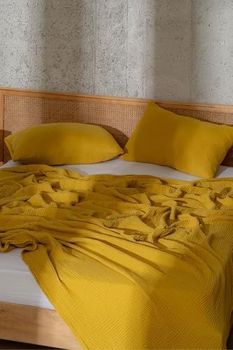 Muslin Blanket - Pure 100% Turkish Cotton Airy Soft Light Versatile Gauze Throw Blanket for Bed, Couch, Sofa (Mustard Yellow, Twin XL Size (71" x 95" inch)) - Image 5