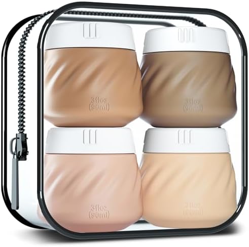 Gemice Travel Containers for Toiletries, TSA Approved 3 oz Leak-proof Silicone Travel Jars for Cream, BPA-Free Travel Size Container with Lid for Cosmetic Shampoo Cream (4 Pack) by GemiceBeautyTools
