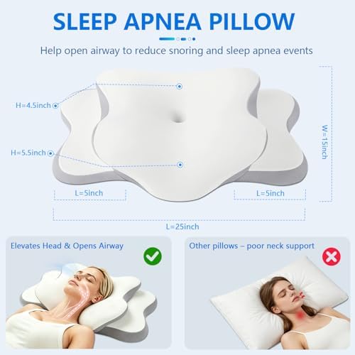 Cervical Neck Pillow for Neck Pain Relief & Side Sleeper | Ergonomic Pillow for Sleep Apnea, Neck Pain, and Snoring Relief | Orthopedic Memory Foam with Ergonomic Neck Support, White, Standard - Image 3